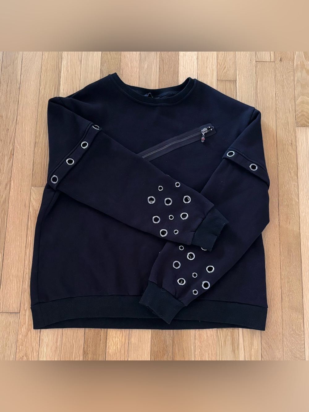 Banned Alternative Mens XL Crewneck Black Eyelet Grommet Studded Punk Sweatshirt